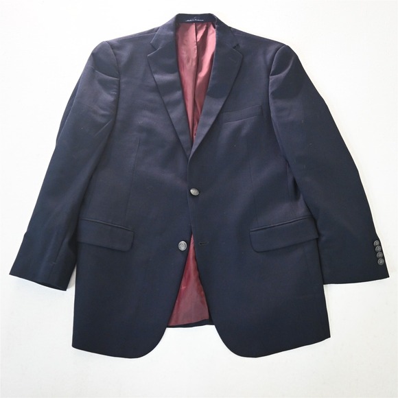 Hart Schaffner Marx 42R Navy Blue Hopsack Silver Button Blazer Jacket Sport Coat